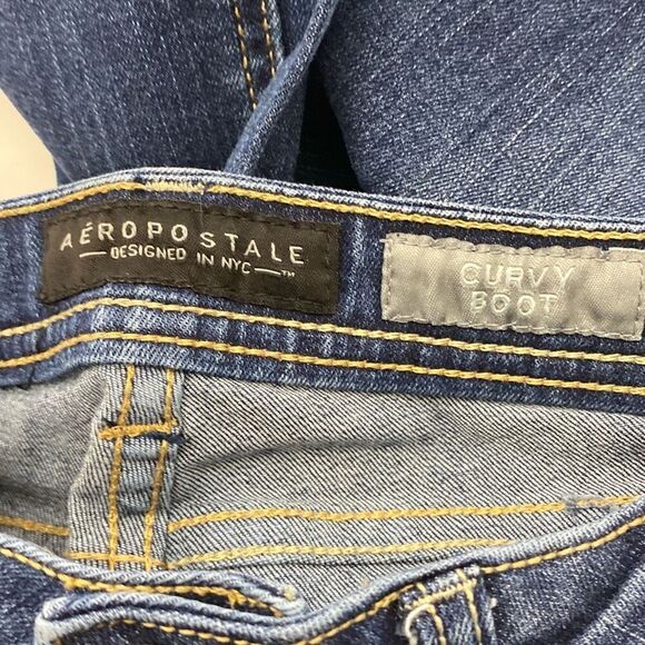 Aeropostale Women's Blue Denim Stretch Curvy Boot Jeans Medium Wash Size 00 Long - Picture 11 of 12